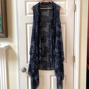 Sheer Navy and White Patterned Long Over Vest